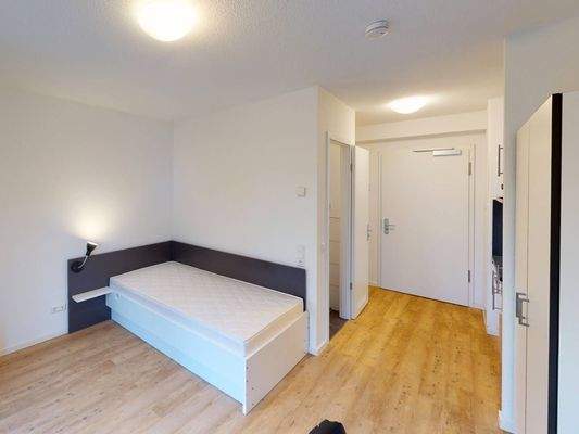 Ansicht II: Wohn- und Schlafbereich mit Pantryküche