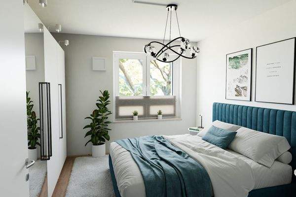 Visualisierung mit beispielhafter Möbilierung Schlafzimmer