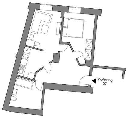 Grundriss mit möglicher Möblierung