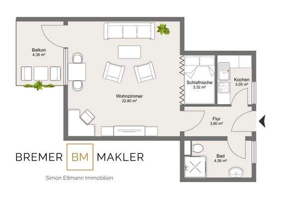 Grundriss Wohnung 1. OG rechts