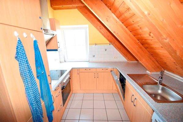 10. Blick in die Küche mit Herd, Backofen, Geschirrspüler ...