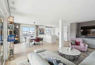 Der geräumige Wohn-, Koch- und Essbereich