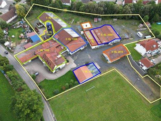 Lageplan mit Grundstücksgrenzen und Gebäudenummern