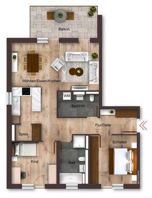 Grundriss 3 Zimmer Wohnung 