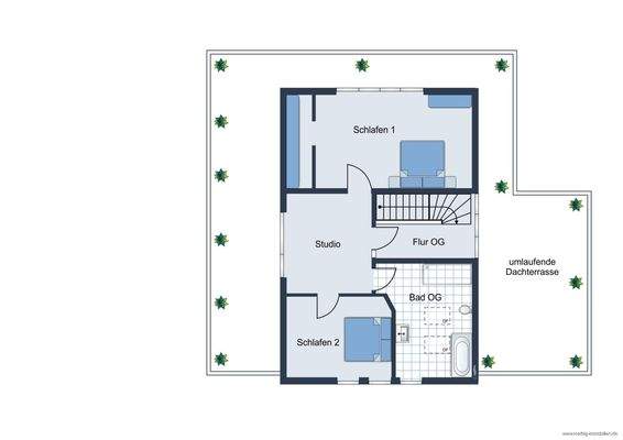 Grundrissskizze des Hauses - Obergeschoss - nicht maßstabsgetreu - Möblierung dient lediglich der Veranschaulichung und ist teilweise nicht Bestandteil der Immobilie
