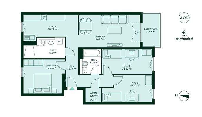 Grundriss der Eigentumswohnung WE180.