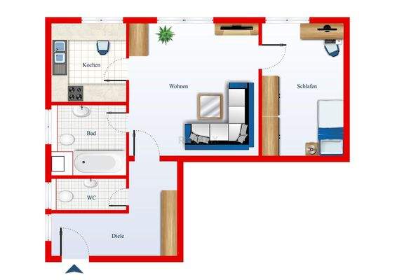 Der Grundriss dient ausschließlich der veranschaulichenden Darstellung und erhebt keinen Anspruch auf Maßstabstreue oder Vollständigkeit.