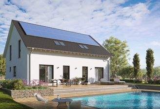 Modernes Solarhaus mit Pool