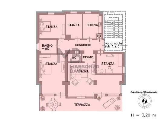 Grundriss Wohnung im Hochparterre - planimetria appartamento al piano rilazato (nicht im Maßstab - non in scala)