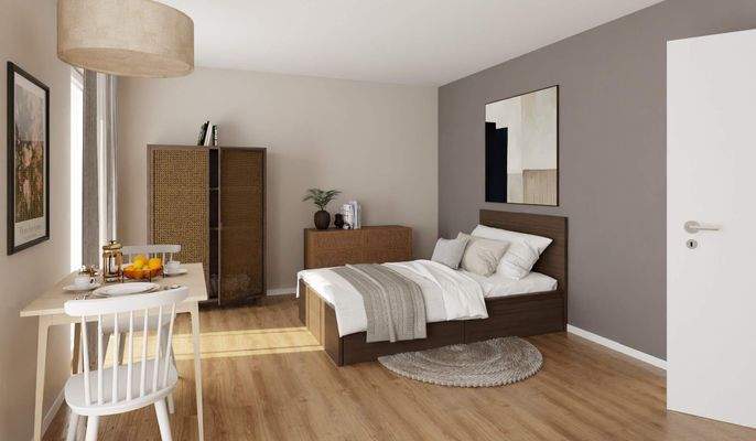 Heller Wohnbereich mit Rollstuhl Bewegungs- und Ab