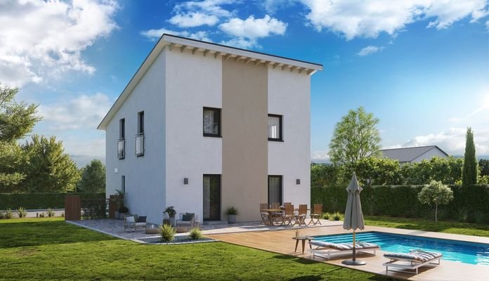  Home Zwei mit Pultdach Gartenansicht