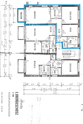 Grundriss der Wohnung (blau eingerahmt)