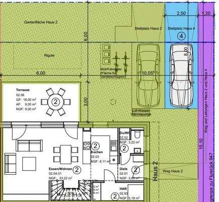 Grundriss Erdgeschoss mit Außenanlagen Haus 2