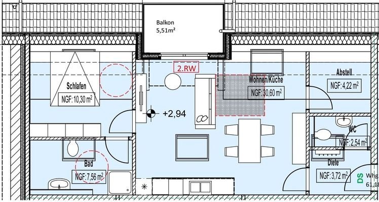 Wohnung 6 OG  61m²