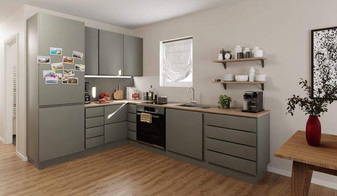 Die offene Wohnküche lädt zum gemeinsamen Kochen e