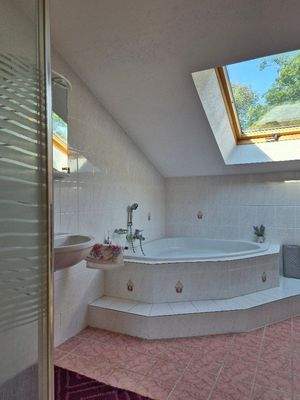 Wannenbad mit Dusche und WC, sowie Waschmaschine