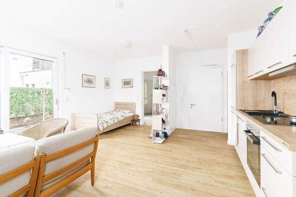 Blick in die Küche/Schlafbereich