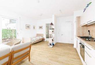 Blick in die Küche/Schlafbereich