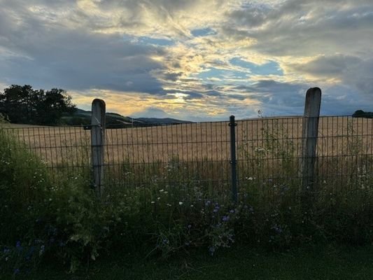 freier Horizontblick über die Felder vom Wohnzimmer und OG