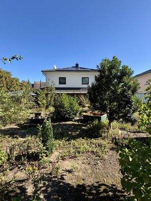 Blick auf den Garten und das Haus