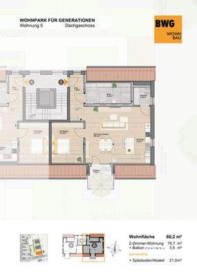 Grundriss 5 DG 2-Zi., 80,2m² BARRIEREFREI