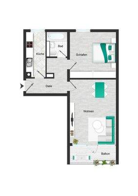 Grundriss 2-Zimmer-Wohnung