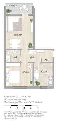 Grundriss farbig / möbliert