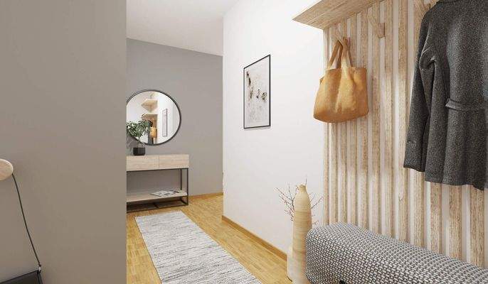 Der Flur im Eingangsbereich bietet Raum für Garder