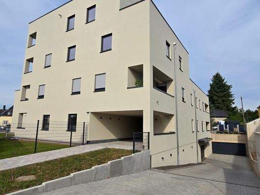 Eingang und Garagenzufahrt