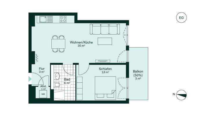 Grundriss der Eigentumswohnung im Projekt Zur Försterei