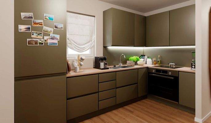 Die offene Wohnküche lädt zum gemeinsamen Kochen e