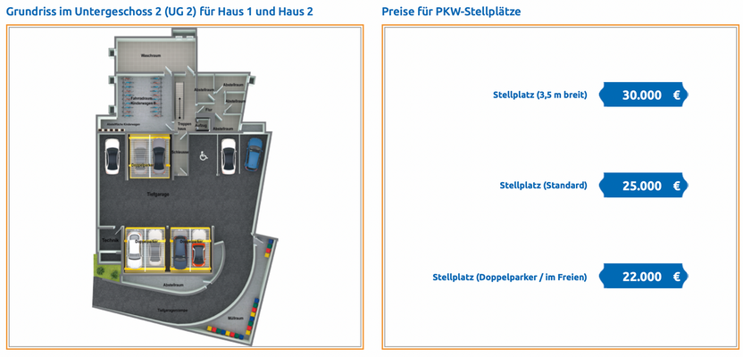 Preise für PKW-Stellplätze