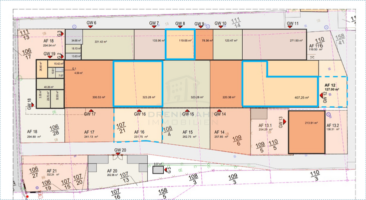 Hallen Flächenplan - markiert