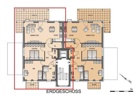 Grundriss Wohnung 1, Haus 2
