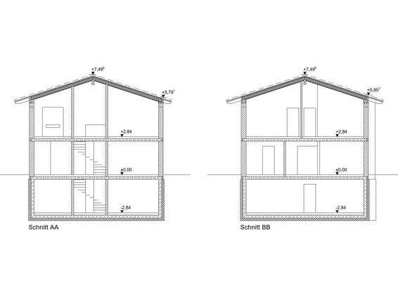 Schnitte Haus 1 bis 4