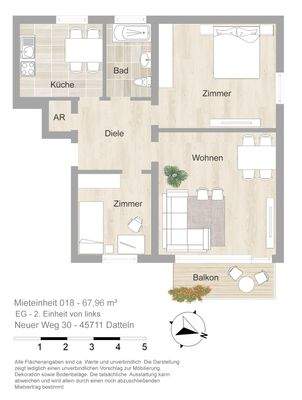 Grundriss farbig / möbliert