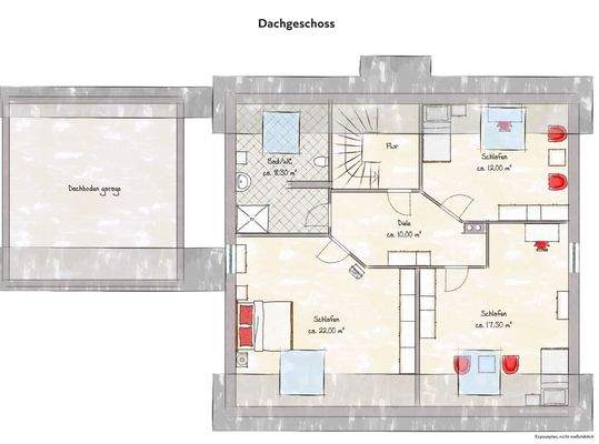 helle, große Zimmer mit Duschbad im Dachgeschoss