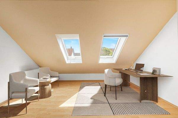 Beispielmöblierung Büro im Dachgeschoss