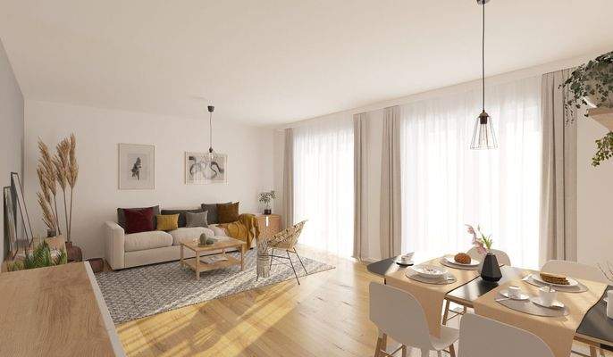 Visualisierung des Wohnzimmers im Einfamilienhaus