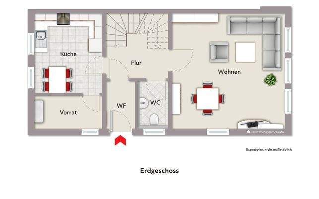 Grundriss mit Beispielmöblierung