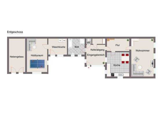 schematische Grundrissdarstellung EG mit Einrichtungsbeispiel