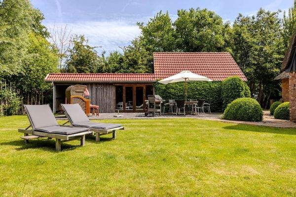 Garten mit Liegestühlen