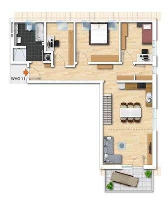 Grundriss Whg. Nr. 11 (nicht maßstabsgetreu - kann vom Original abweichen)