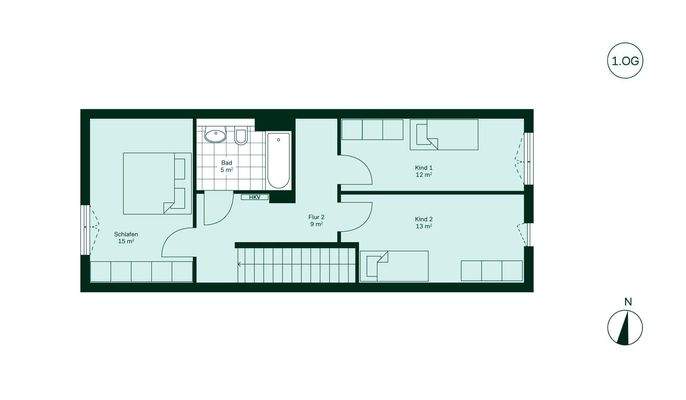 Grundriss des Obergeschosses der Maisonette Wohnung