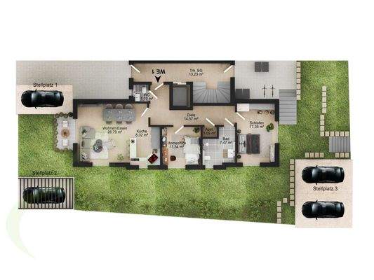 Grundrisse Erdgeschoss-Wohnung mit Garten