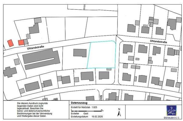 Lageplan Grundstück Uhlandstraße Bopfingen