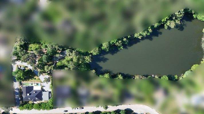 Drohnenbild vom Haus und See