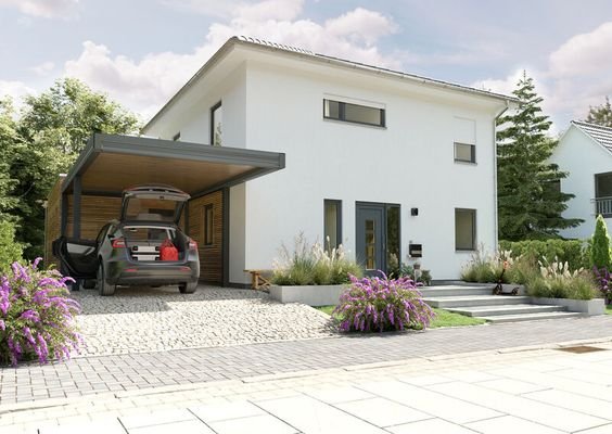 Einfamilienhaus-Flair-124-Kubus-Carport-Holz-Stras