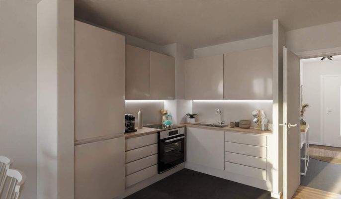 Die offene Wohnküche lädt zum gemeinsamen Kochen e