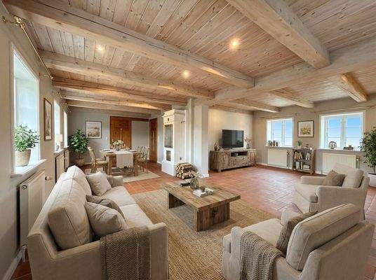 -virtuell möbliert- Reetdachhaus - Wohn/-Esszimmer Hauptw.